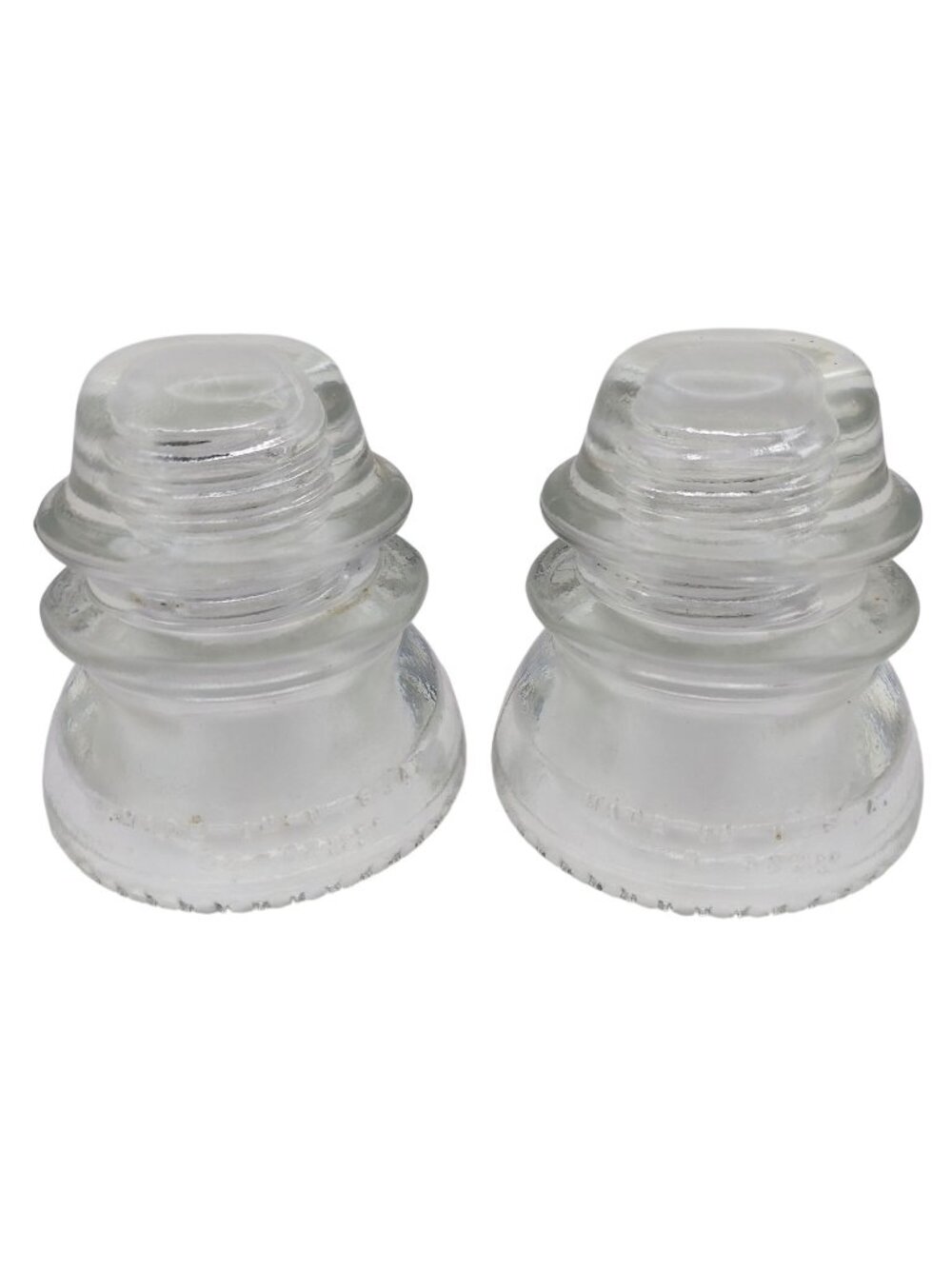 Hemingray 42 Utility Pole Insulators Clear Glass Set Of 2 Vtg 40s 50s MCM USA